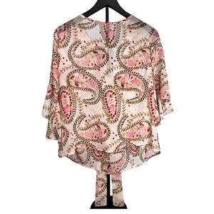 Misska Women's Floral Print Tie Front Top‎ Blouse Bell Sleeve- Large